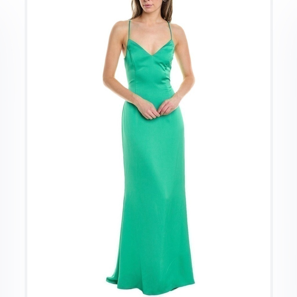 NWT Authentic  LIV FOSTER Textured Satin V-neck Spaghetti Strap Gown